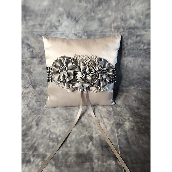 Silver Rhineston His & Hers Wedding Flower Girl Basket + Ring Bearer Pillow Set - Picture 2 of 12